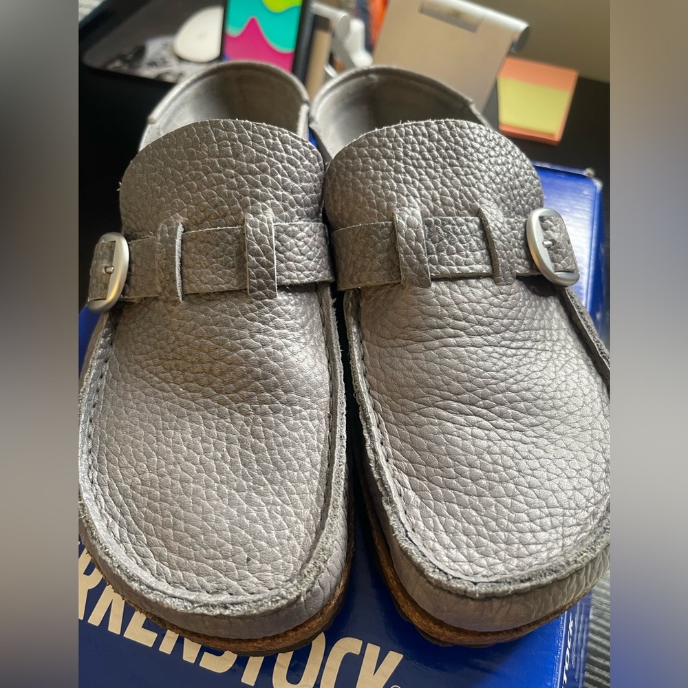 Birkenstock Pebble Gray Leather Clogs - Picture 6 of 11
